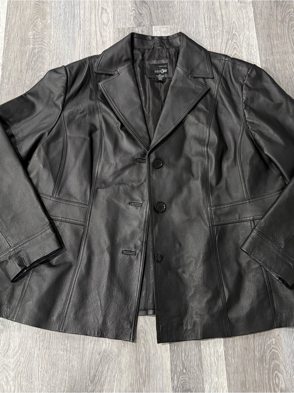 East 5th Womens Black Genuine Leather Button Front Lined Blazer Jacket 3X - Picture 10 of 11